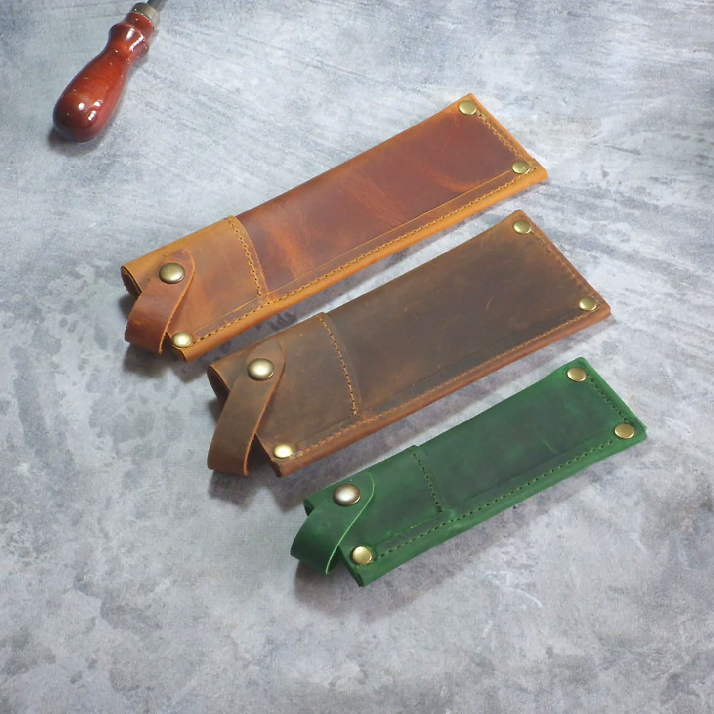 LKS-2 / Custom Leather Knife Sheath โ Handcrafted with Name or Logo Engraving