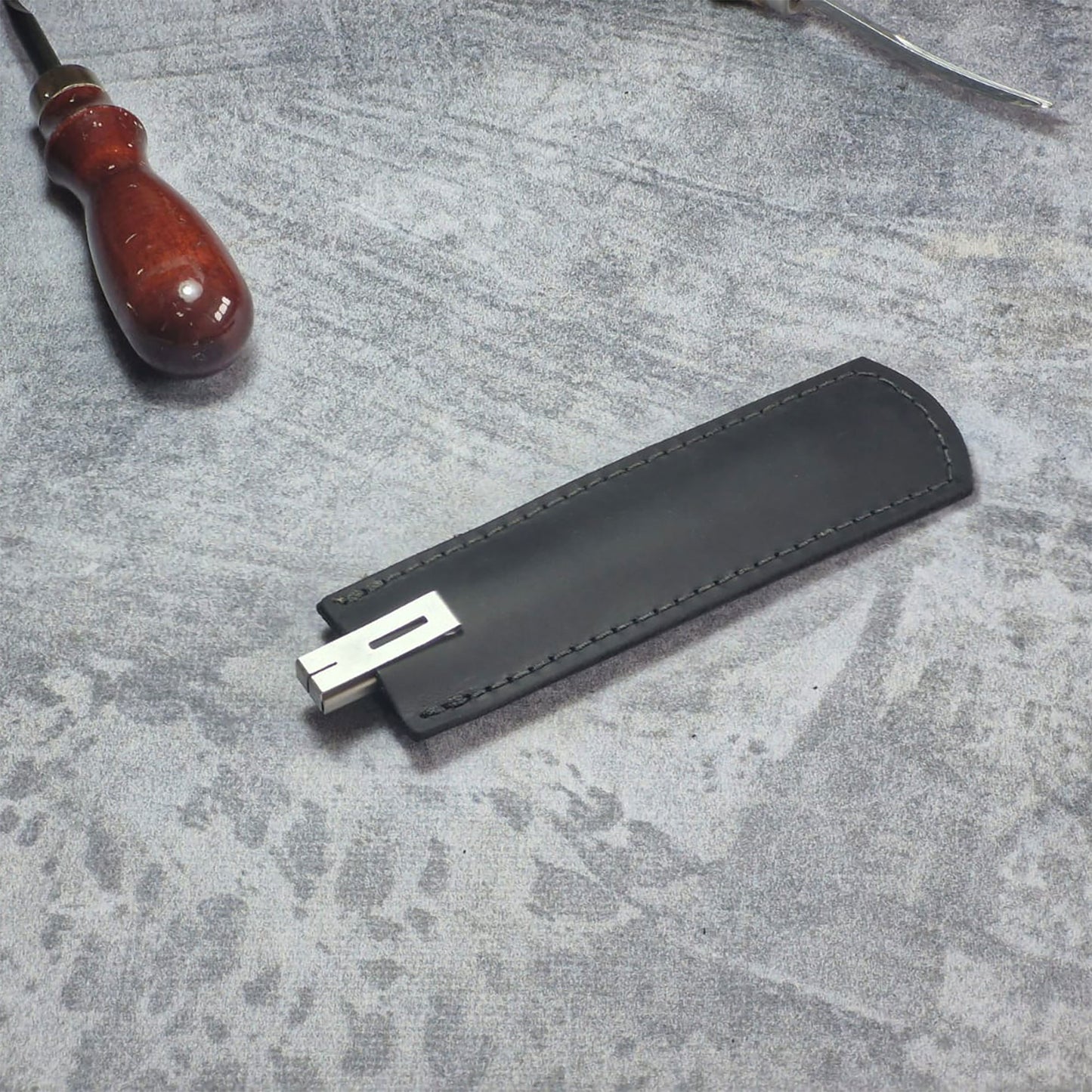 LKS-3 / Custom Leather Knife Sheath โ Handcrafted with Name or Logo Engraving