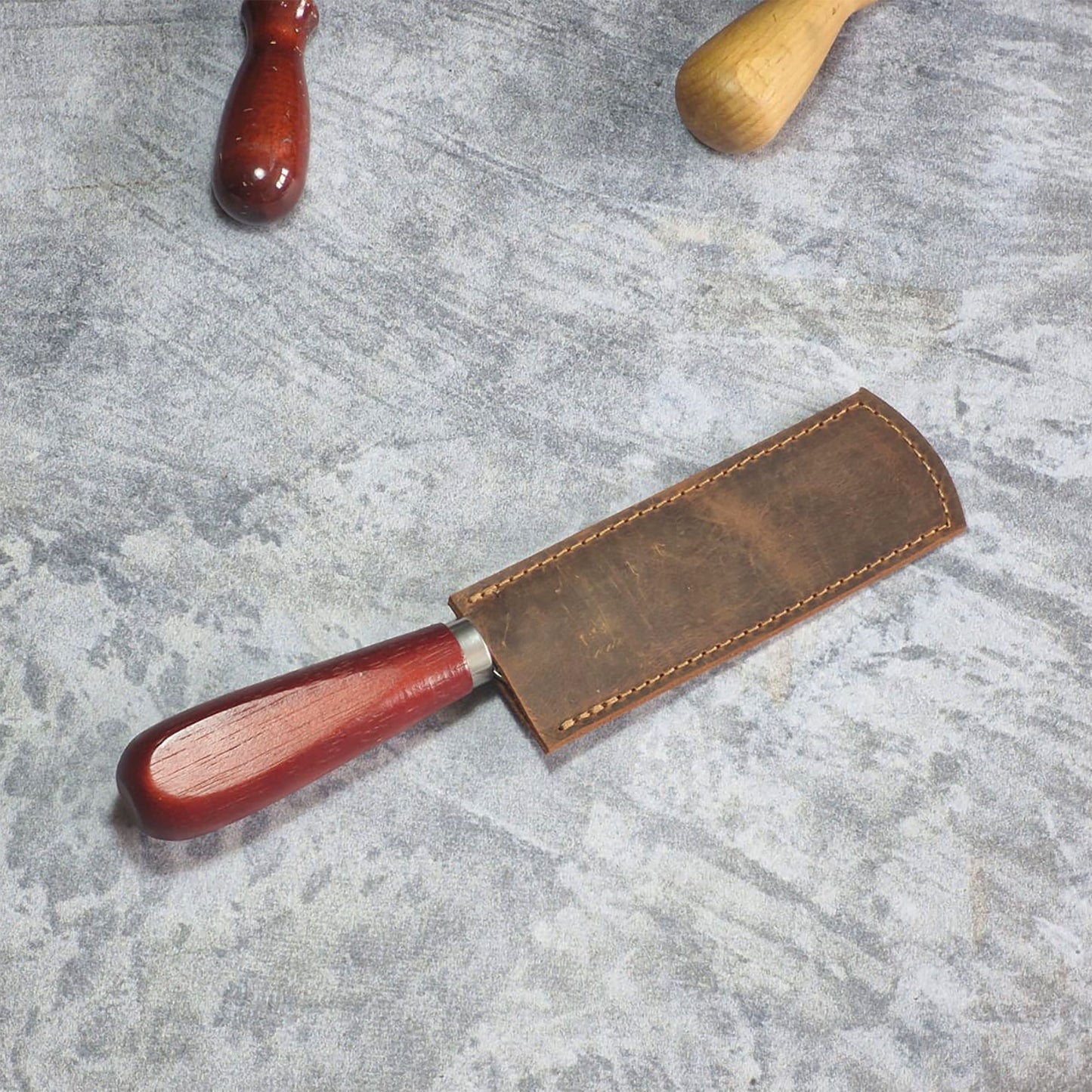 LKS-3 / Custom Leather Knife Sheath โ Handcrafted with Name or Logo Engraving