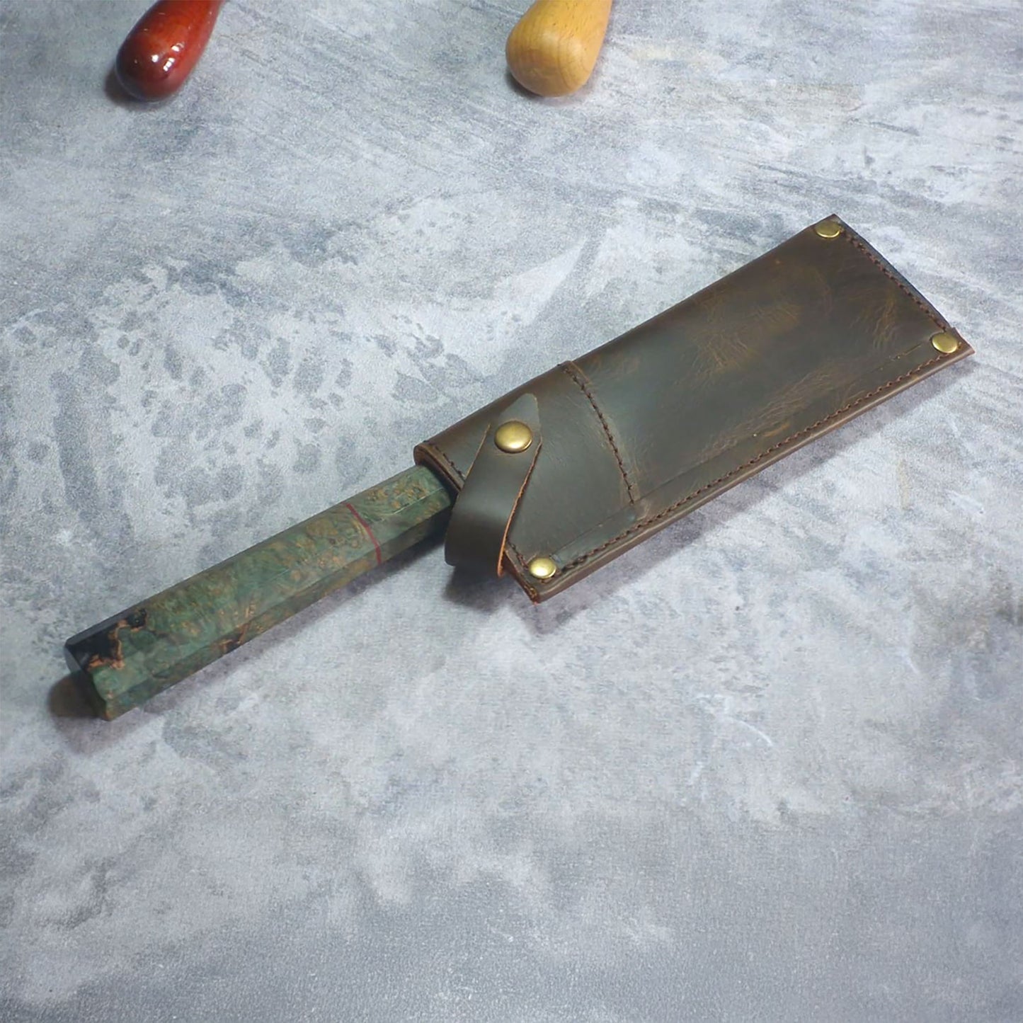 LKS-2 / Custom Leather Knife Sheath โ Handcrafted with Name or Logo Engraving