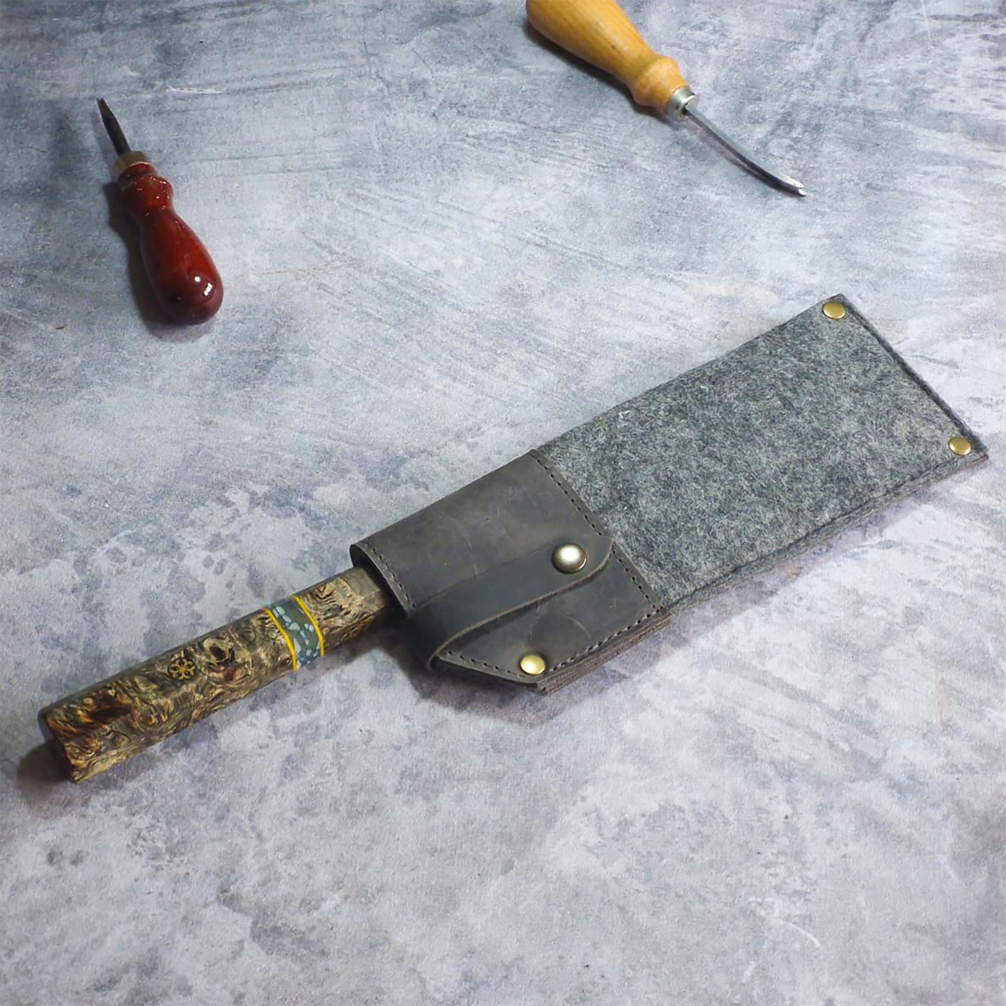 LKS-1 / Custom Leather Knife Sheath – Handcrafted with Name or Logo Engraving