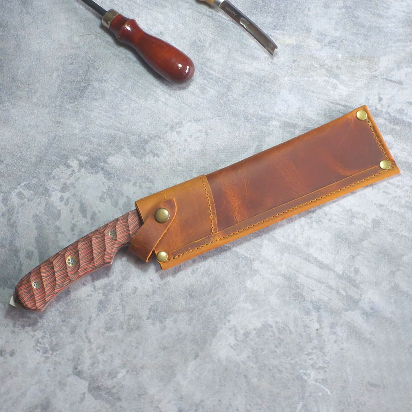 LKS-2 / Custom Leather Knife Sheath – Handcrafted with Name or Logo Engraving