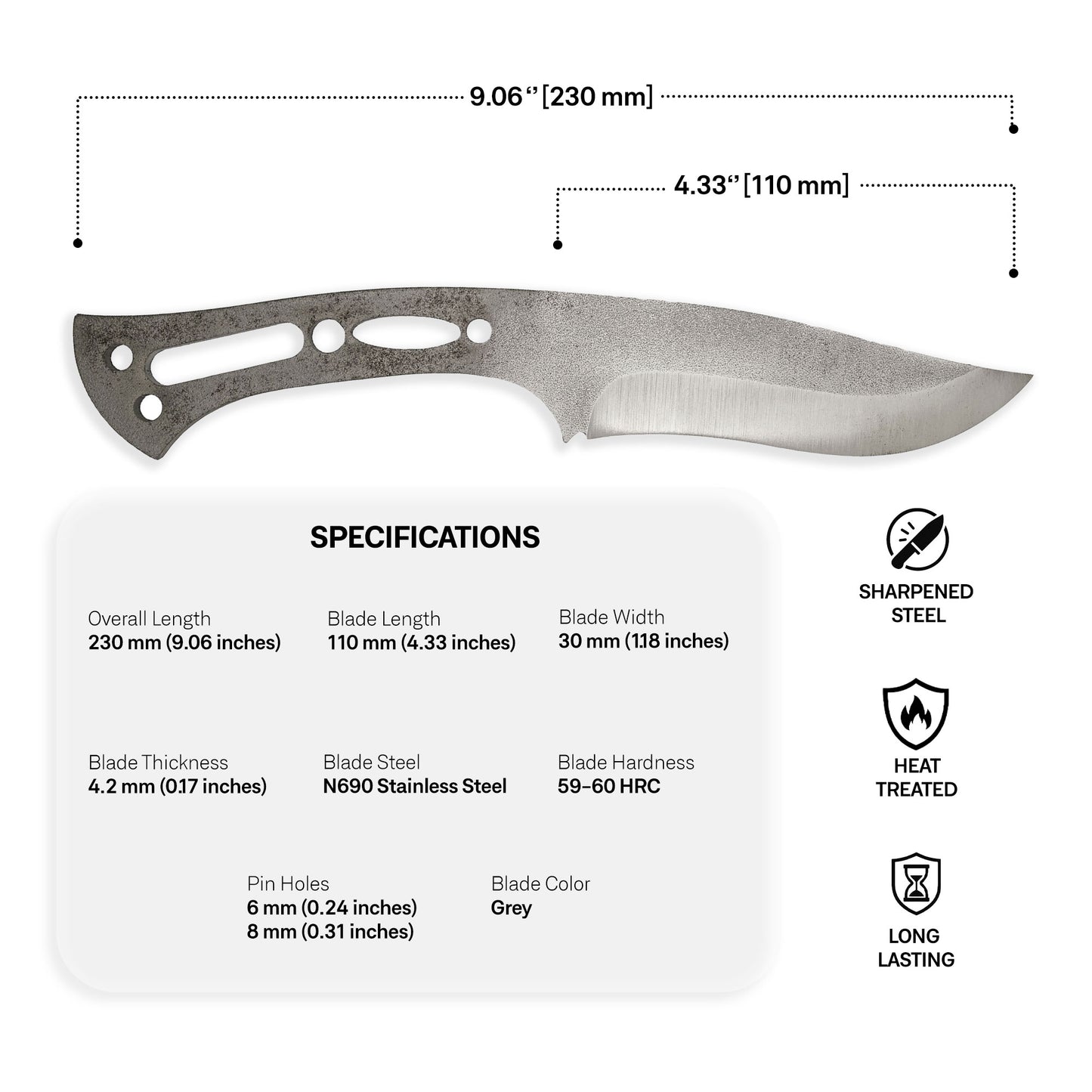 N690 Steel Blade Blank - 12