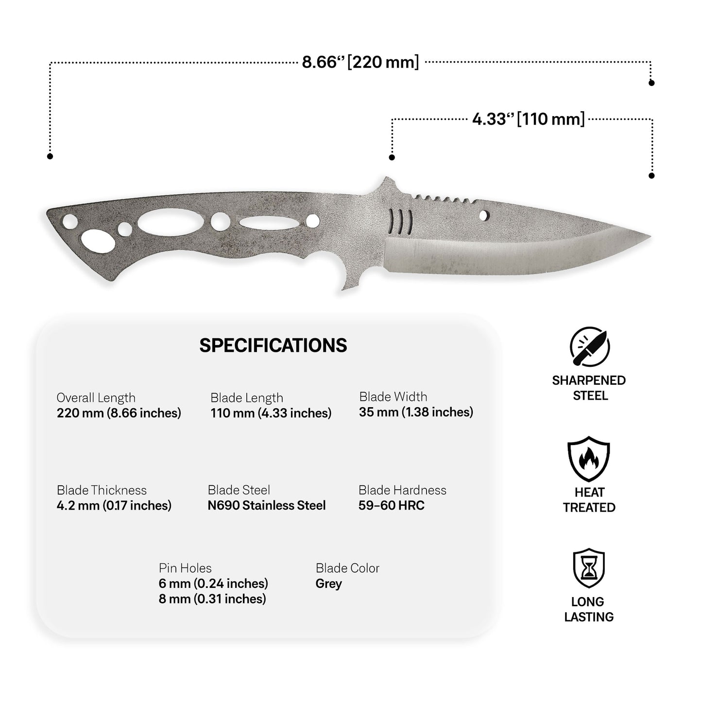 N690 Steel Blade Blank - 16