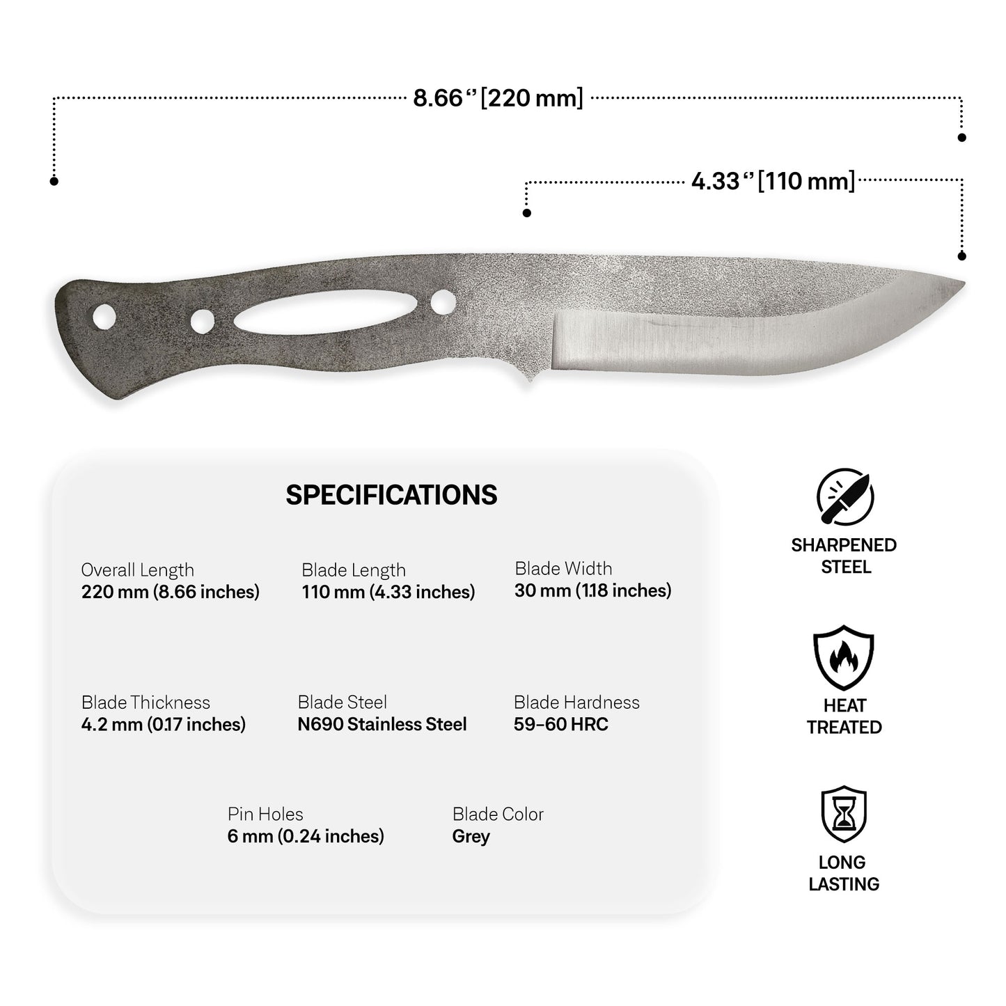 N690 Steel Blade Blank - 4