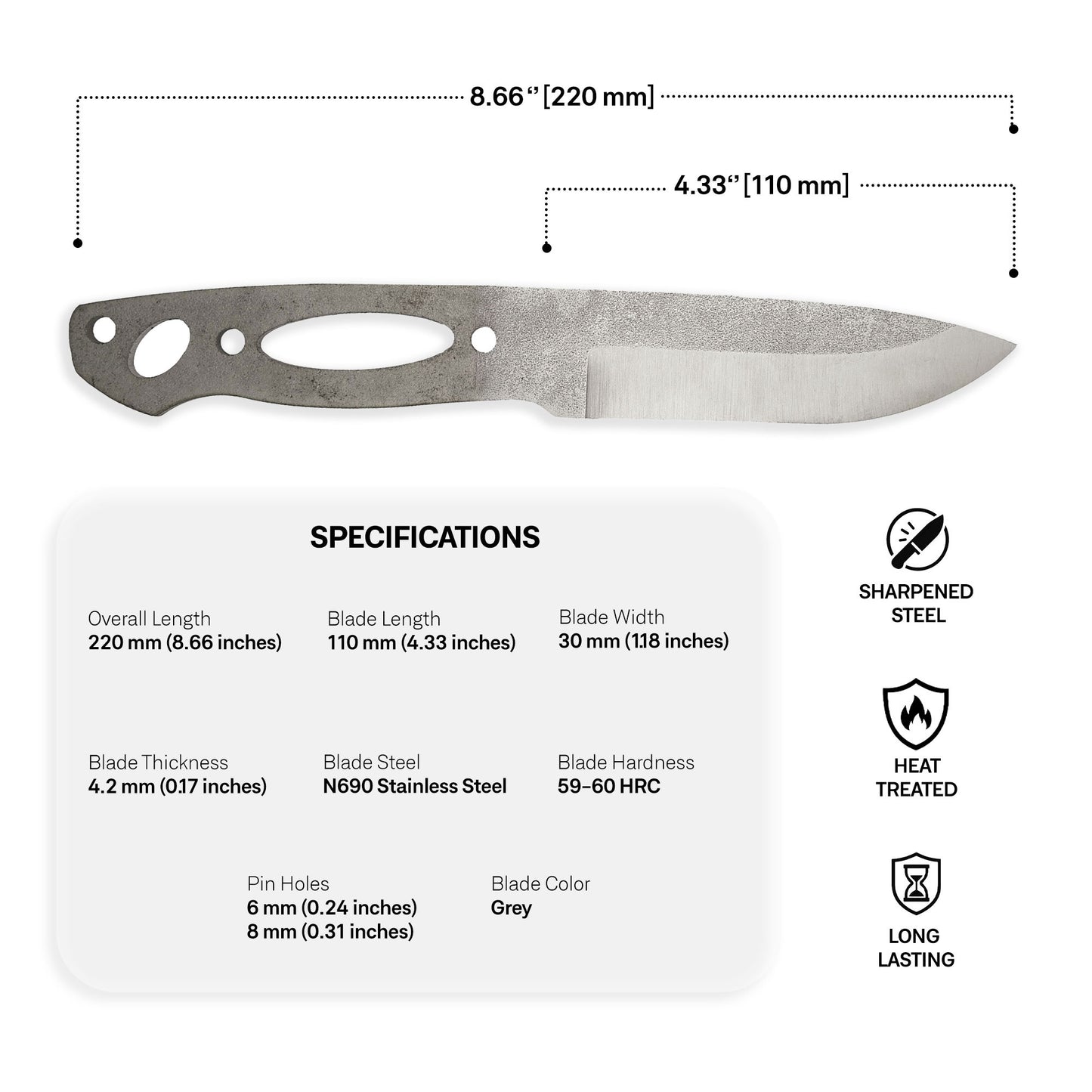 N690 Steel Blade Blank - 6