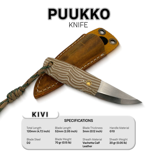Kivi - Traditional Finnish Puukko Knife with G10 Micarta Handle & Leather Sheath