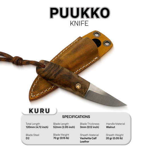 Kuru - Traditional Finnish Puukko Knife with Walnut Handle & Leather Sheath