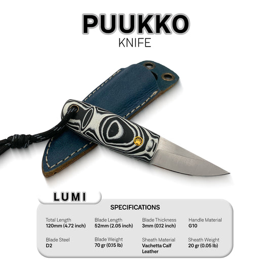Lumi - Traditional Finnish Puukko Knife with G10 Micarta Handle & Leather Sheath