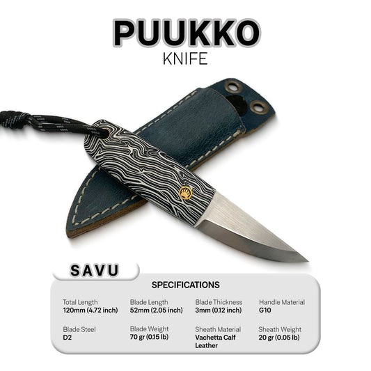 Savu - Traditional Finnish Puukko Knife with G10 Micarta Handle & Leather Sheath
