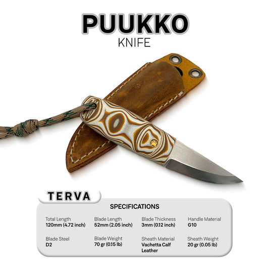 Terva - Traditional Finnish Puukko Knife with G10 Micarta Handle & Leather Sheath